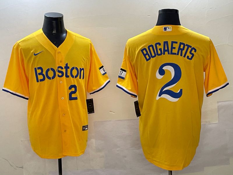 Men Boston Red Sox #2 Bogaerts Yellow City Edition Game 2025 Nike MLB Jersey style 4